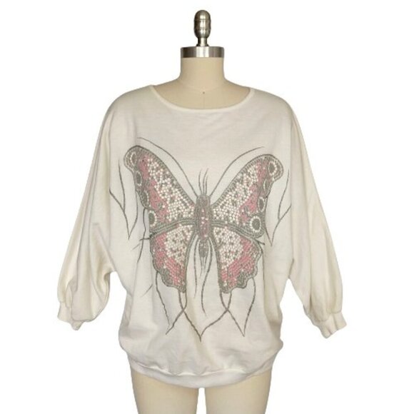 Vintage 80's Scarab San Francisco Butterfly Print Sweatshirt Size M Dolman Slv - Picture 2 of 9